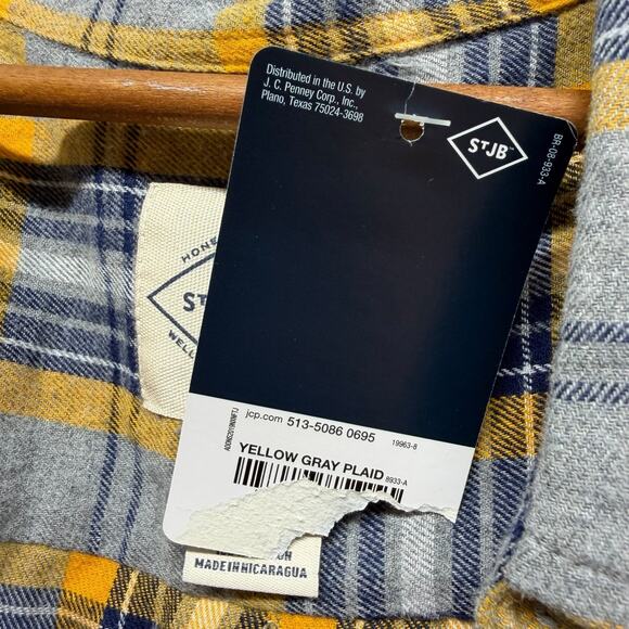 St John’s Bay Men’s XL Button Down Plaid Flannel Shirt Yellow Gray Long Sleeve - Picture 8 of 10